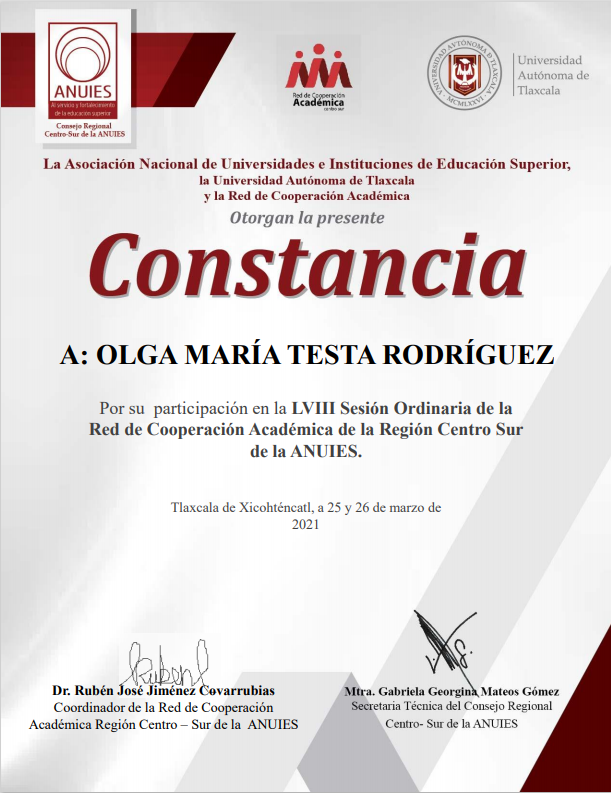 Constancia de Olga María Testa Rodríguez