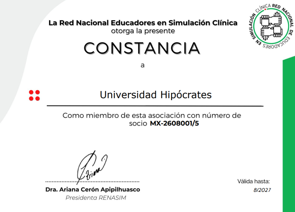 Constancia de red nacional de educadores para Universidad Hipócrates